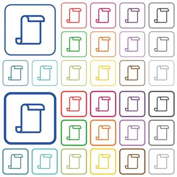 Blank paper scroll outlined flat color icons Stock Illustration