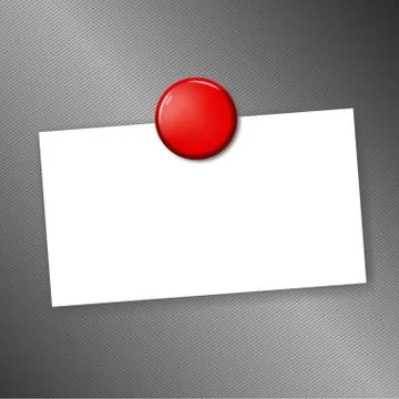 Blank paper sheet fixed by red pin magnet Stock Illustration