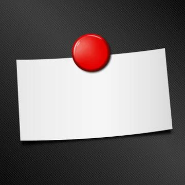 Blank paper sheet fixed by red pin magnet 스톡 일러스트