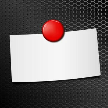 Blank paper sheet fixed by red pin magnet. 스톡 일러스트