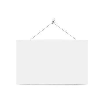 Blank paper sheet hanging on wall nail, realistic vector illustration isolated. Illustrazione stock