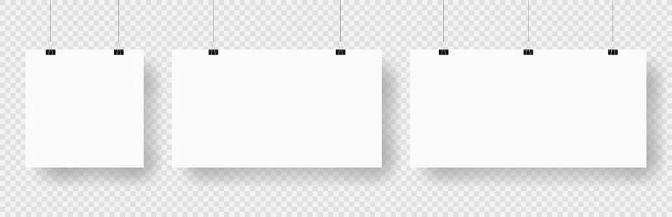 Blank paper sheets hanging on binder clips Stock Illustration
