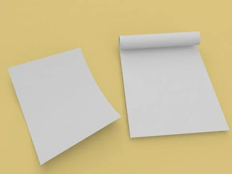 Blank paper sheets on a yellow background for note taking or drawing activi.. Stock Illustration