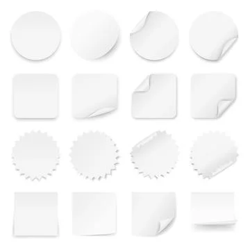 Blank Paper Stickers Vector Set. Realistic White Labels and Tags Illustration Stock Illustration