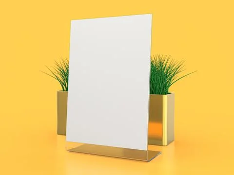 Blank paper Table Tent. Mockup on yellow background. 3D illustration. Stock Illustration