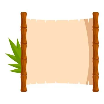 Blank parchment scroll hanging on bamboo sticks with tropical leaf accent Stock Illustration