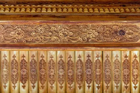 Blank pattern of decorative patterns carved on wooden elements of the inter.. Stock Photos