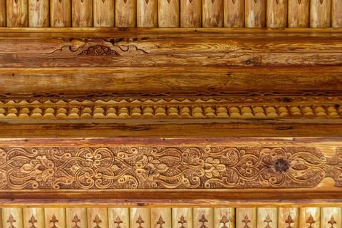 Blank pattern of decorative patterns carved on wooden elements of the inter.. 库存照片