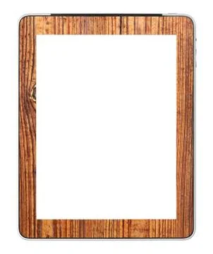 Blank pc tablet designed with wood mounting by photographer Stock Photos