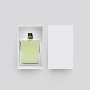 Blank perfume bottle in hard box for branding, 3d render illustration Stockillustratie