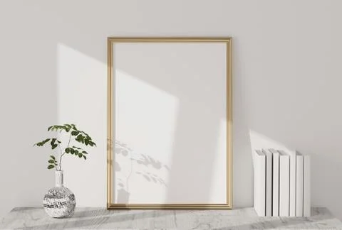 Blank photo frame for mockup in modern living room, 3D render, 3D illustratio Stock Illustration