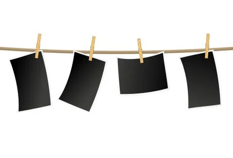 Blank Photo Frames on Clothesline Stock Illustration