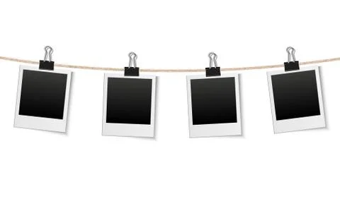 Blank Photo Frames on a Clothesline Stock Illustration