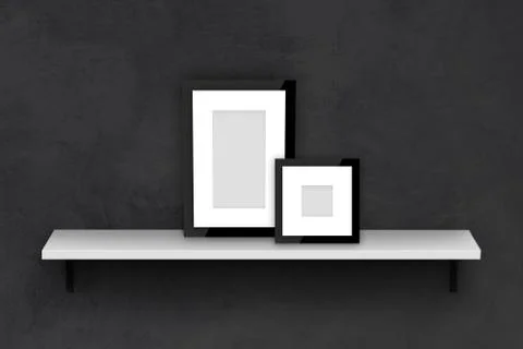 Blank Photo Frames with Shelf on Wall Stock Illustration