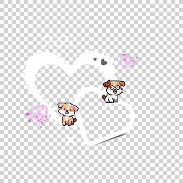 Blank photos frame template with pixel art cute dog character sticker eleme.. Stock-Illustration