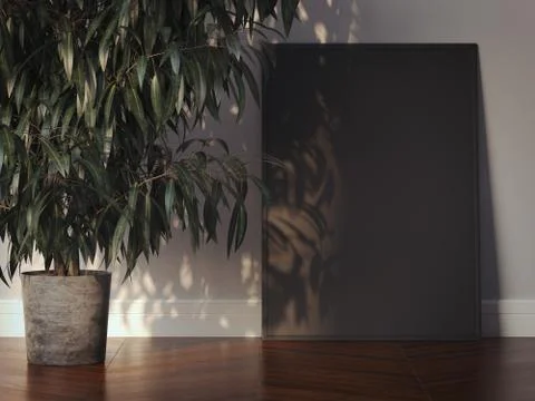 Blank picture frame in a modern interior. 3d rendering Illustrazione stock