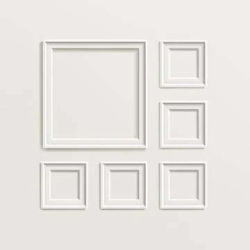 Blank Picture Frame Template Composition Set. Gallery Interior With Empty Wooden Stock Illustration