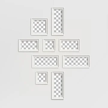 Blank Picture Frame Template Composition Set. Gallery Interior With Empty Wooden Stock-Illustration