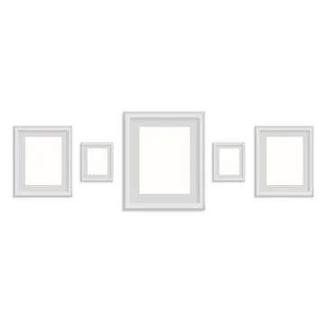 Blank picture frame template set isolated on wall Illustrazione stock