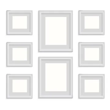 Blank picture frame template set isolated on wall 스톡 일러스트