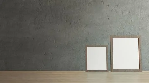 The blank picture frames on cement wall for background 3d rendering Stock-Illustration