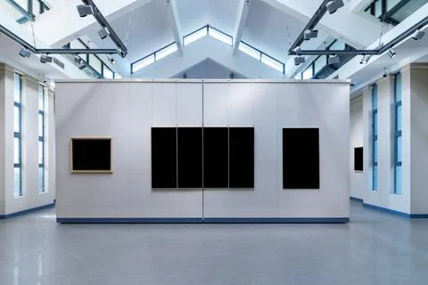 Blank picture frames on exhibition wall blank picture frames with clipping... Stock Photos