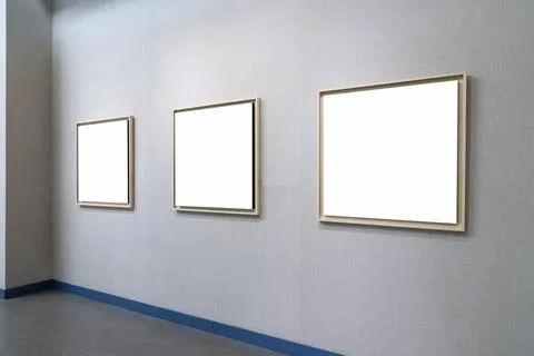 Blank picture frames on exhibition wall blank picture frames with clipping... Stock Photos
