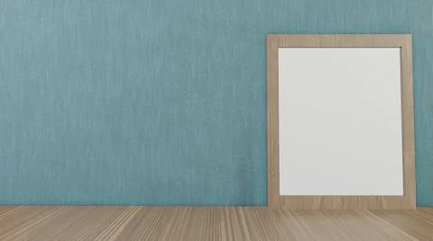 The blank picture frames on green wallpaper  for background 3d rendering Stock-Illustration