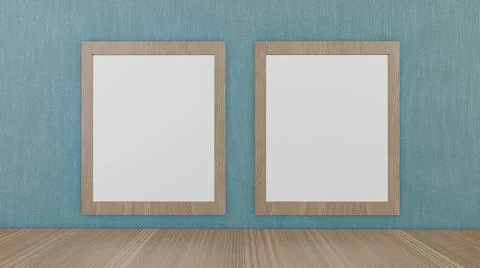 The blank picture frames on green wallpaper  for background 3d rendering Illustrazione stock