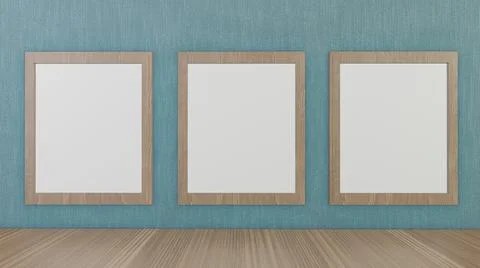The blank picture frames on green wallpaper  for background 3d rendering Illustrazione stock