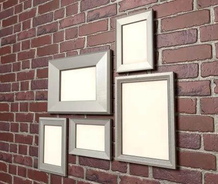 Blank picture frames on a wall perspective Stock Illustration