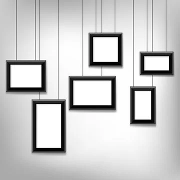 Blank picture hanging frames isolated on grey background. Modern photo frames Stock Illustration