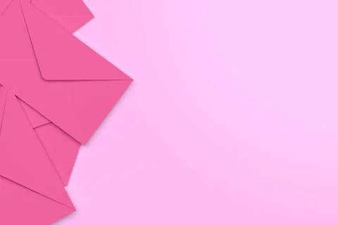 Blank Pink Envelopes on Pink Background, 3D Rendering Stock Illustration