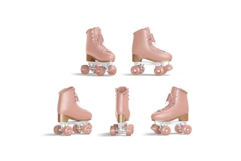Blank pink roller skates with wheels mockup single, different angles views Stock-Illustration