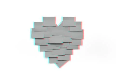 Blank pink sticky notes sticked on white wall in heart shape Stock Photos