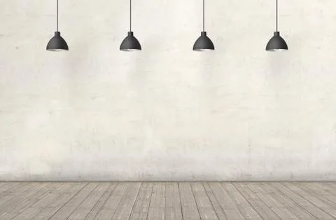 Blank plastered wall with place for text with lamps above 写真素材