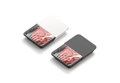 Blank plastic beef tray with black and white label mockup Stock Illustration