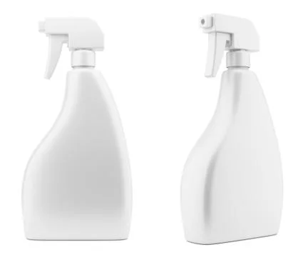Blank plastic cleaner spray bottle template isolated on white background. 3d  Illustrazione stock