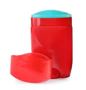 Blank plastic deodorant container on white background 스톡 사진