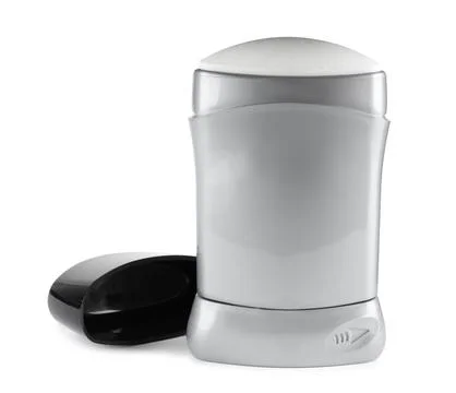 Blank plastic deodorant container on white background 스톡 사진