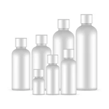 Blank Plastic Round Bottles Set, Various Sizes, Isolated on White Background Stock Illustration
