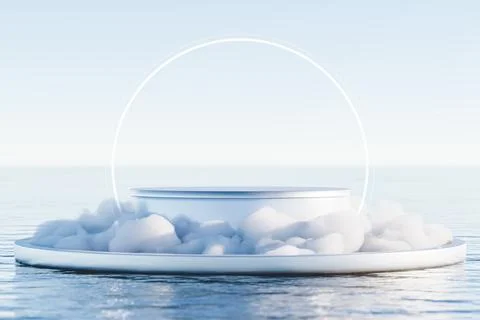Blank podium for product on seafront. 3d render Stock Illustration
