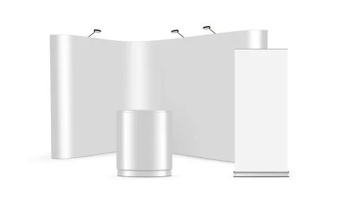 Blank Pop Up Display Stand with Roll Up and Table Stock Illustration