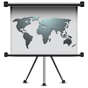 Blank portable projector screen with world map Stock Illustration