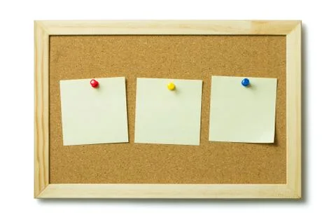Blank post it notes on a cork notice board Stock Photos