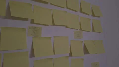 Blank post it on the wall. Empty post it notes. Video stock 153442582