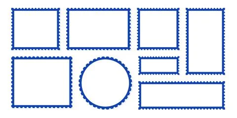 Blank postage stamp frames. Paper postmark shapes, mail post marks for envelope Stock Illustration