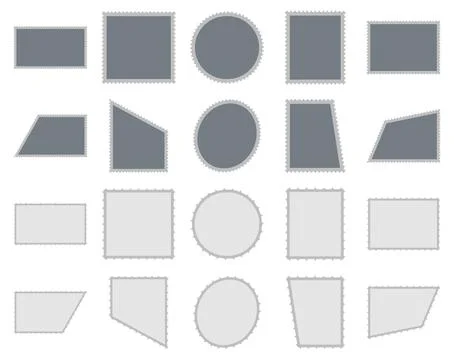 Blank postage stamp templates with various geometric shapes with edges gray.. Stock Illustration