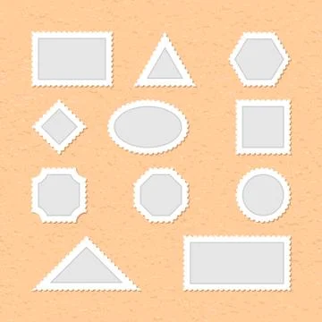 Blank postage stamps are on a background of old beige paper Stock Illustration