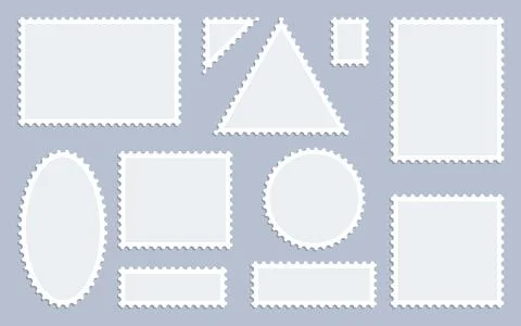 Blank postage stamps frame flat style icon set Stock Illustration